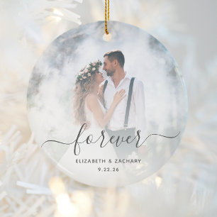 Décoration En Céramique Photo de mariage personnalisée grise pour toujours