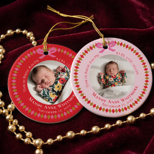 Décoration En Céramique Photo de naissance personnalisée de bébé rose Souv
