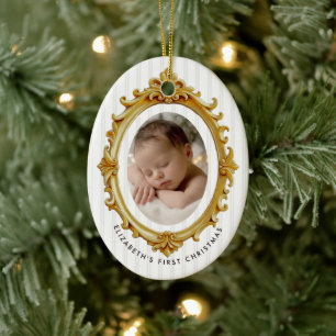 Décoration En Céramique Photo de Noël de bébé avec cadre doré vintage