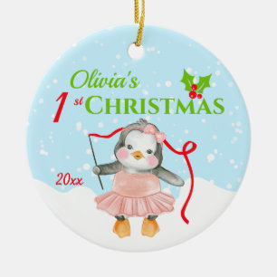 Décoration En Céramique Photo de Noël de bébé pingouin ballerine rose
