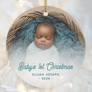 Décoration En Céramique Photo de Noël de bébé pour la première fois Écritu