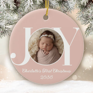 Décoration En Céramique Photo de Noël de bébé rose poudré