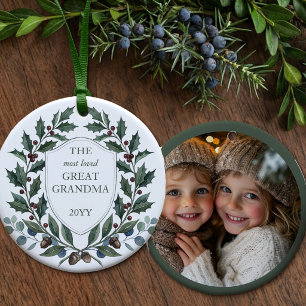 Décoration En Céramique Photo de Noël de la Grande Mamie Holly Crest