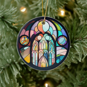 Décoration En Céramique Photo de Noël de vitrail de cathédrale