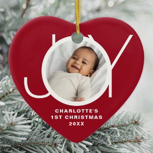 Décoration En Céramique Photo de Noël du bébé personnalisé Rouge