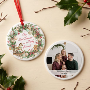 Décoration En Céramique Photo de Noël nostalgique d'une famille de quatre 