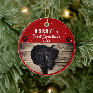 Décoration En Céramique Photo de Noël Paw Red Dog de Noël Puppy