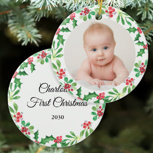 Décoration En Céramique Photo de Noël personnalisée du bébé
