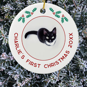 Décoration En Céramique Photo de Noël personnalisée pour chat de compagnie