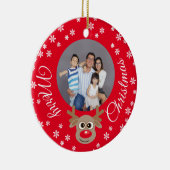 Décoration En Céramique Photo de Noël Rouge Cute Reindeer Blanc Script (Droite)