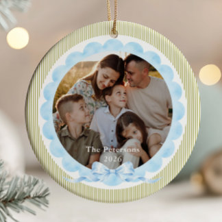 Décoration En Céramique Photo de Noël Vert Sauge et Bleu Clair