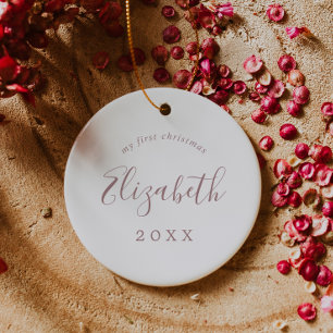 Décoration En Céramique Photo de nouveau-né de 1er Noël du bébé Rose minim