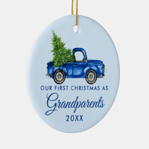 Décoration En Céramique PHOTO DE RETOUR DU Camion Bleu Noël des grands-pa