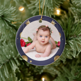 Décoration En Céramique Photo de votre bébé CUSTOM Christmas Purple Gold