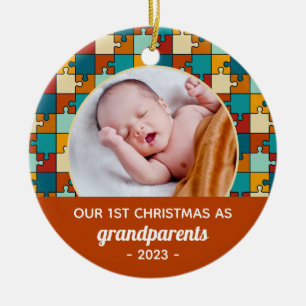 Décoration En Céramique Photo du 1er Puzzle Vintage de Noël du grand-paren