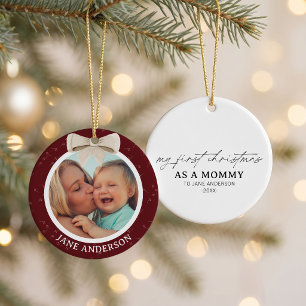 Décoration En Céramique Photo du premier Noël de maman avec nœud blanc et 