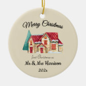 Décoration En Céramique Photo First Christmas As Mr & Mrs Newlyweds Round (Devant)