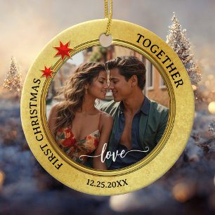 Décoration En Céramique Photo First Christmas Together Gold Star