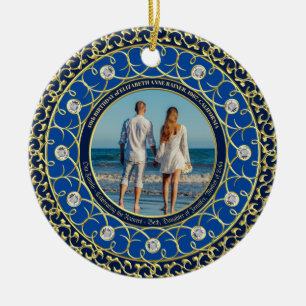 Décoration En Céramique Photo Gold Commemorative Diamond Portrait Blue