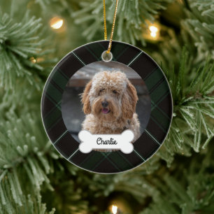 Décoration En Céramique Photo Green Black Plaid Custom Pet Chien de Chien