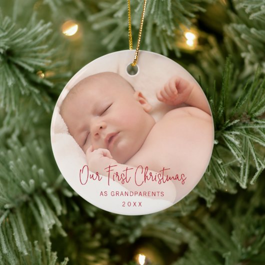 Décoration En Céramique Photo mignonne Notre premier Noël en grands-parent (Arbre)