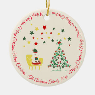 Décoration En Céramique Photo Ours en peluche rouge vert blanc Joyeux Noël