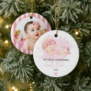 Décoration En Céramique Photo personnalisé de bébé fille à l'aquarelle ros