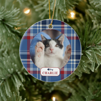 Décoration En Céramique Photo personnalisé de chat à carreaux bleus pour a