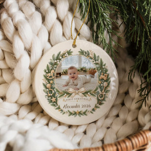 Décoration En Céramique Photo personnalisé du premier Noël de bébé