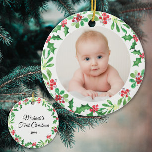 Décoration En Céramique Photo personnalisé du premier Noël de bébé
