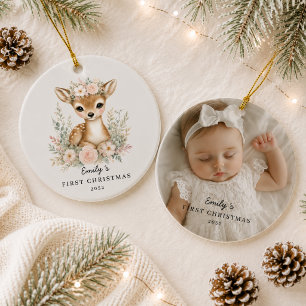 Décoration En Céramique Photo personnalisé du premier Noël de bébé 1 Faon 
