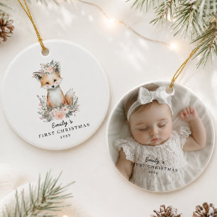 Décoration En Céramique Photo personnalisé du premier Noël de bébé Renard 