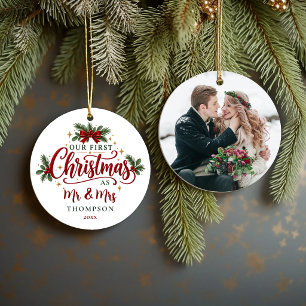 Décoration En Céramique Photo personnalisé du premier Noël de couple marié