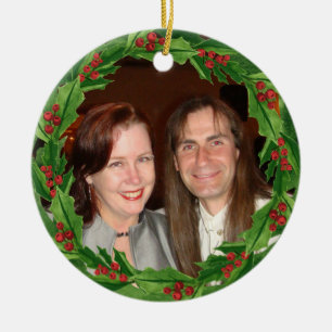 Décoration En Céramique Photo personnalisée de Noël Holly Wreath