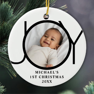 Décoration En Céramique Photo personnalisée du premier Noël de bébé garçon