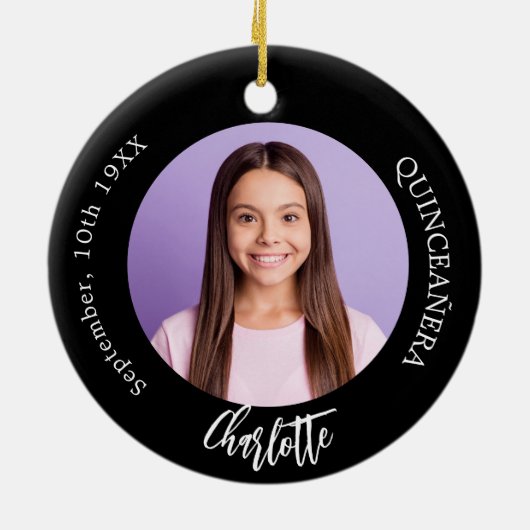 Décoration En Céramique Photo personnalisée en noir blanc Quinceanera (Dos)