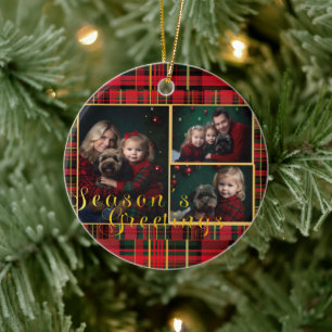 Décoration En Céramique Photo personnalisée Festive Plaid Rouge et Vert