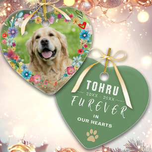 Décoration En Céramique Photo personnalisée Pet Memorial Coeur floral