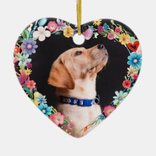 Décoration En Céramique Photo personnalisée Pet Memorial Floral Blue Heart
