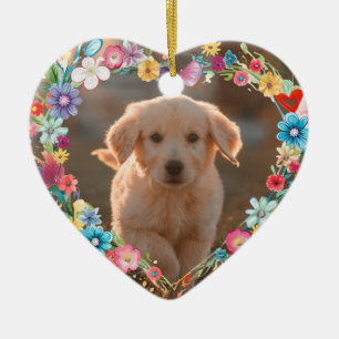 Décoration En Céramique Photo personnalisée Pet Memorial Floral Blue Heart