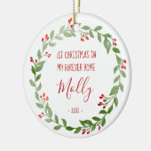 Décoration En Céramique Photo Pet First Christmas Wath Red Text (Gauche)