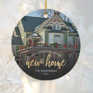 Décoration En Céramique Photo Première Noël Nouvelle Maison Écriture Dorée