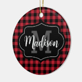 Décoration En Céramique Photo Red Black Buffalo Plaid Monogramme (Gauche)