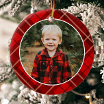 Décoration En Céramique Photo traditionnelle rouge de Noël Plantée<br><div class="desc">Red Traditional Christmas Plaid Photo Céramique Ornament présente votre photo sur une belle plaid rouge et vert de Noël.</div>