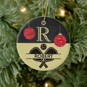Décoration En Céramique Pickball Guy Noël Monogramme Nom initial