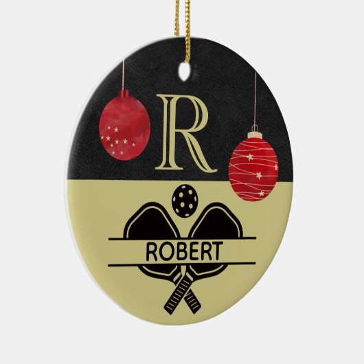 Décoration En Céramique Pickball Guy Noël Monogramme Nom initial (Droite)