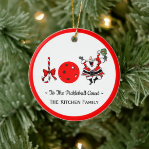 Décoration En Céramique Pickleball Noël Joie Père Noël Paddle Red Ball