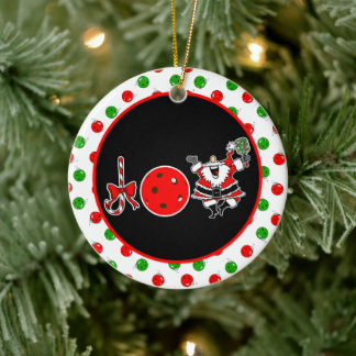 Décoration En Céramique Pickleball Noël Joie Père Noël Paddle Red Ball