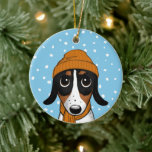 Décoration En Céramique Piebald Dachshund Cute Winter<br><div class="desc">Piebald Dachshund Wearing Orange Beanie Hat and Scarf This cute dog Christmas ornament makes a sweet gift and treasured keepsake to display on the tree for years to come. Personalize with your own text. Visit Jenn's Doodle World for even more holiday toxits with this cute winter dog design and more...</div>