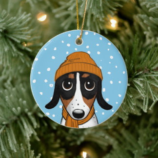 Décoration En Céramique Piebald Dachshund Cute Winter